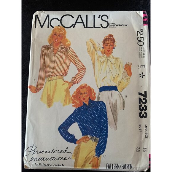 McCall's Misses Shirt Sewing Pattern Sz 16 7233 - Uncut - Picture 1 of 9
